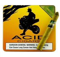 Pictured above is a single stick of Acid Kuba Kuba along side the Acid logo which pictures a dred-locked individual (Scott Chester) on a motorcycle under a tree with what appears to be a sunset