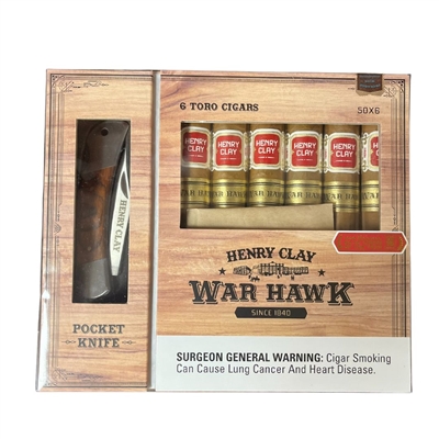 Henry Clay War Hawk Toro 6 Cigar Sampler with a Branded Huntsman Pocket Knife