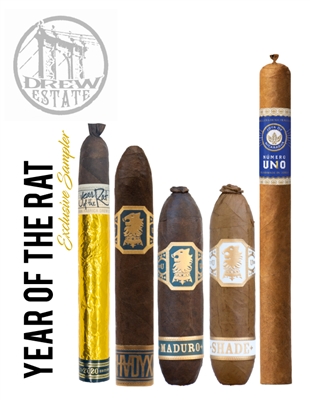 Rare Drew Estate 5 Cigar Sampler **Limit 2 Person** (Includes 1 of Each: Liga Privada Year of the Rat, Undercrown Shady XX, Undercrown Flying Pig, Undercrown Connecticut Flying Pig, and Numero Uno Lonsdale)