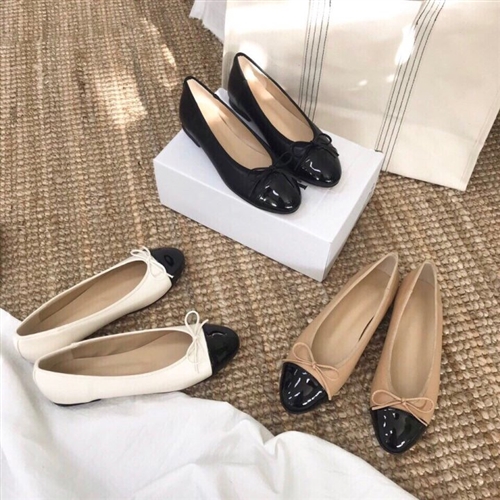 Two Tone Ballet Flat (Beige/Black/Ivory) (225~250) (will ship within 1~2 weeks)
