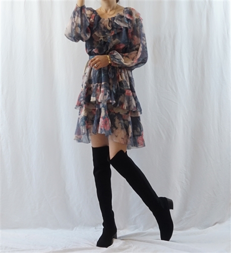 (Best; Back-Order) Zimmer Wave Off Shoulder Dress (Paisely/Gray Flower) (will ship within 1~2 weeks)