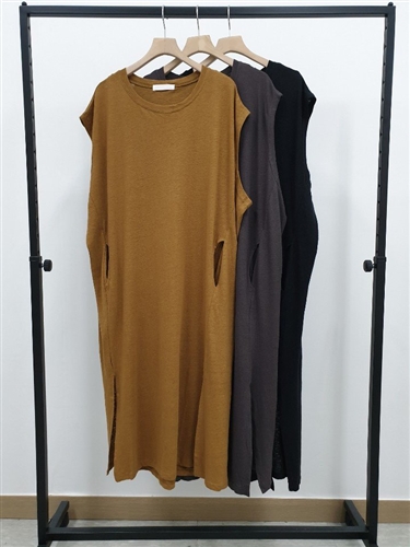 Linen Cotton Pocket Dress (Black/Camel/Charcoal) (will ship within 1~2 weeks)