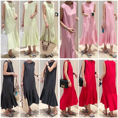 Miu Linen Party Dress (Charcoal/Lime/Pink/Red) (will ship within 1~2 weeks)