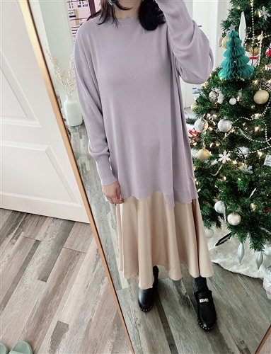 Elizabeth Lavender Knit and Silky Dress (will ship within 1~2 weeks)