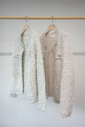 Pearl Button Shiny Cardigan (Silver/Pink) (will ship within 1~2 weeks)