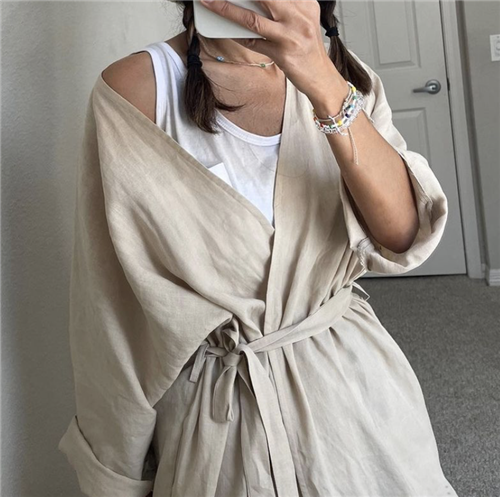 Beige Milibu Linen Robe (will ship within 1~2 weeks)