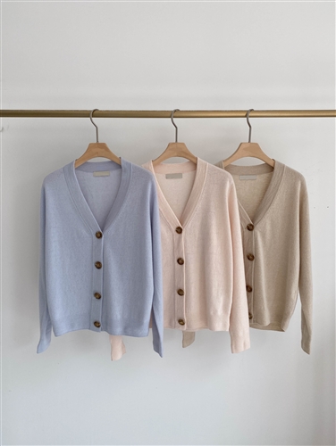 Wool Cashmere Cardigan (Pink/Sky/Beige) (will ship within 1~2 weeks)