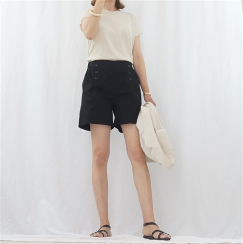 (Summer Special; Best; Back-Order; 4th Reorder) Black Button Short Pant (F)