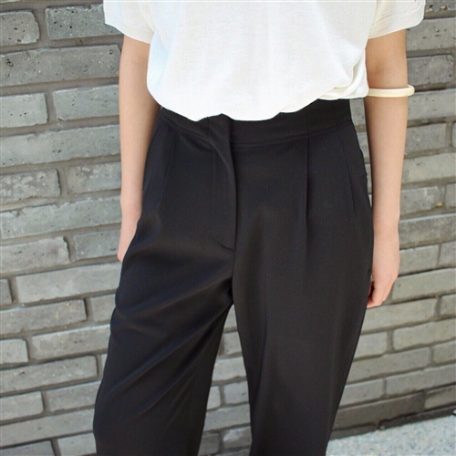 Celine Style Pintuck Wide Slacks (Beige/Black) (55/66) (will ship within 1~2 weeks)