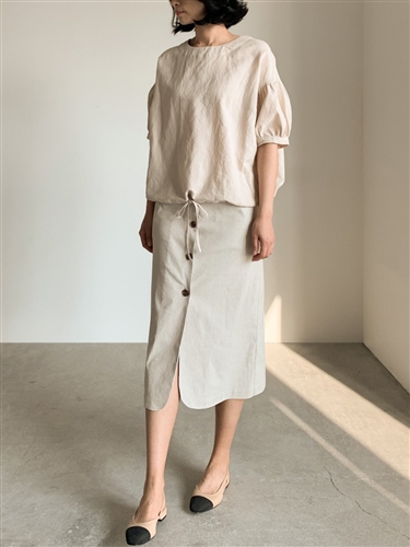 Linen Button Skirt (S/M) (Oatmeal/Khaki/Black) (will ship within 1~2 weeks)