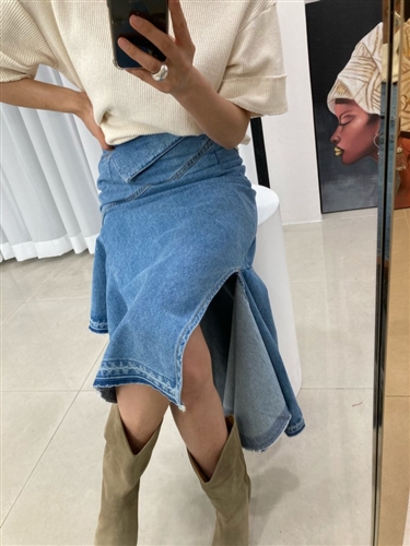 Unbalanced Jean Skirt (S/M/L) (will ship within 1~2 weeks)