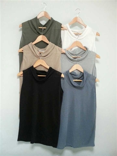 Linen Turtleneck Sleeveless Top (Khaki/Beige/Mint/Black/Blue)