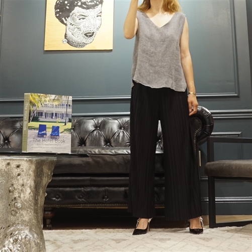 (Best; 3rd Reorder) Herringbone V Neck Sleeveless Linen Top