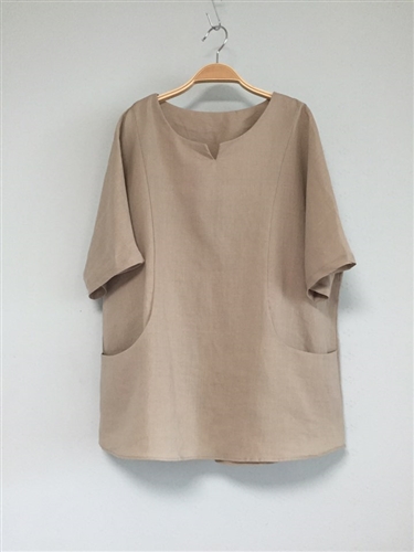 (Pre-Order) Beige Linen Pocket Blouse