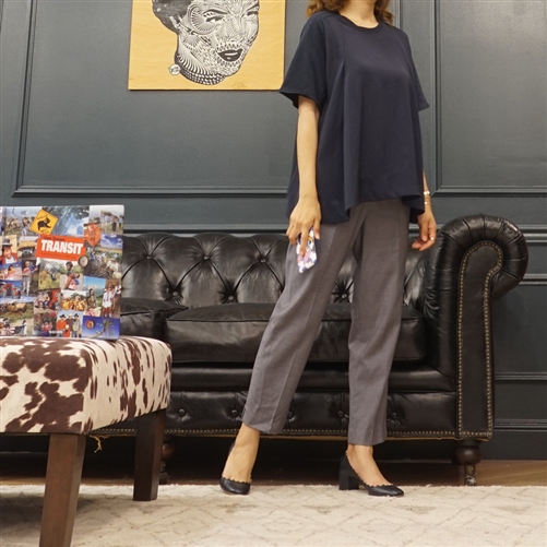 (Best; 2nd Reorder) Navy Two Fabric Pintuck Line Top