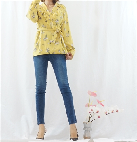 (Best; 2nd Reorder) Yellow Flower Wrap Blouse