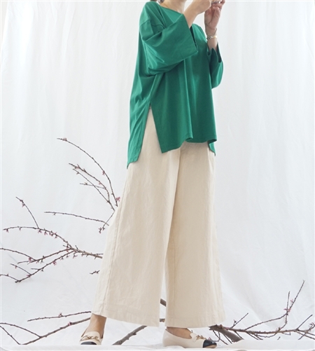 (Best; 3rd Reorder) Green Wide Sleeves Soft Cotton 100 Daily Top