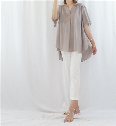 (Best; 2nd Reorder) Milk Cocoa Cotton Frill Blouse