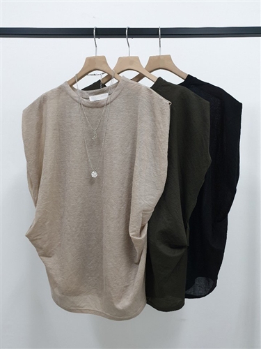 Side Pintuck Blouse (Black/Khaki/Beige) (will ship within 1~2 weeks)