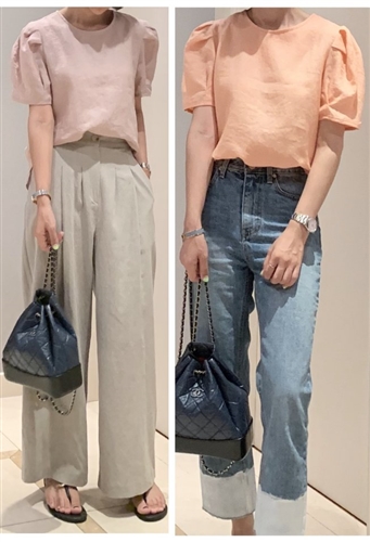 Chlo Linen 100 Puff Blouse (Brown/FantaOrange/IndiPink) (will ship within 1~2 weeks)