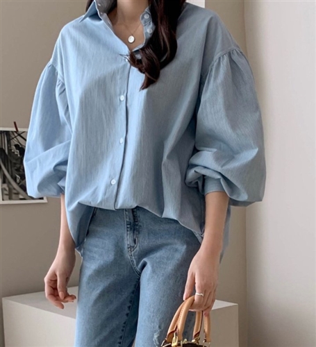 Balloon Blouse (White/Stripe/Red) (will ship within 1~2 weeks)