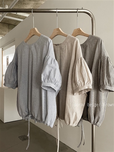 Back Button Blouse (Blue/Beige/Brown) (will ship within 1~2 weeks)