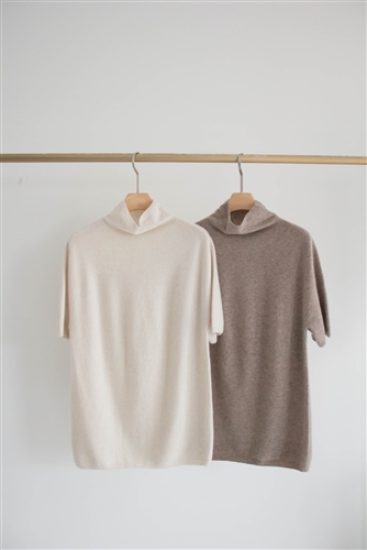 Wool Cashmere WholeGarment Knit (Ivory/Brown)  (will ship within 1~2 weeks)