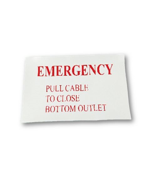 "EMERGENCY - PULL CABLE TO CLOSE BOTTOM OUTLET" DECAL