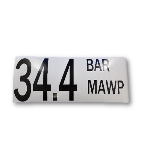 "34.4 BAR MAWP" DECAL - 2" LETTERS
