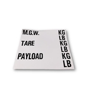 WEIGHT DECAL - BLANK - INCLUDES MGW, TARE & PAYLOAD