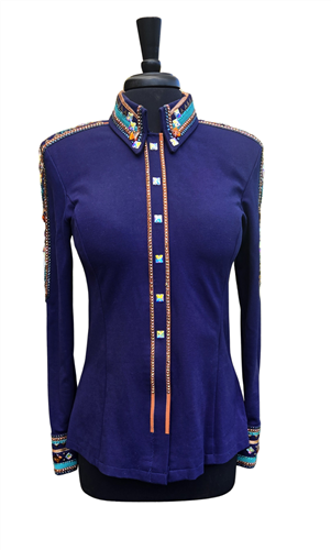 Custom Couture All Day Shirts, Custom Couture, All Day Shirts, Rail Shirts, All Day Shirt, Rail Shirt, Used Custom Couture Shirt, Used Custom Couture Shirts, Zip up the front Shirt, Used Custom Show apparel, Used Custom Show Clothes, Show clothing