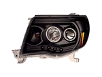 Black Headlight Set LED Projector with Halo (LED) For 2005-2008 Tacoma