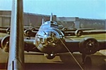 Photo of a Boeing B-17G Flying Fortress heavy bomber on the runway in World War 2.