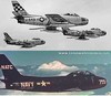 Photos of the North American F-86 Sabre jet fighter and its carrier borne Navy variant, the FJ2.