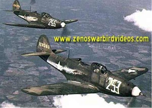 Photo of Bell P-39 Airacobra fighters in flight during World War 2.