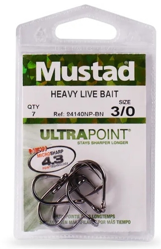 Mustad Ultrapoint Hoodlum Live Bait Barbed Single Eyed Hook Black