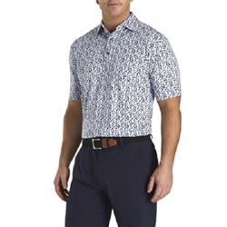 FootJoy Men's Lisle Flower Print Polo - Color Blue/Black - Size XLarge