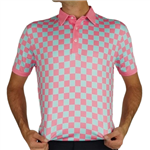Flyte Golf Men's Checkered Polo, Powder/Pink