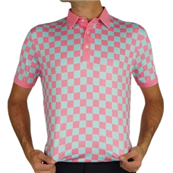 Flyte Golf Men's Checkered Polo, Powder/Pink