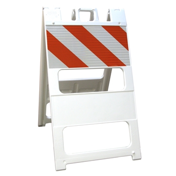 Plasticade Barricade Type I White - 12" x 24" Top Panel Diamond Grade Striped Sheeting