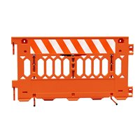 Weather-Resistant Pedestrian Barrier PATHCADE, 2008-O-DGL-T, Orange. One Section of Diamond Grade Striped sheeting on one side of the barricade, LEFT Top Only One Side