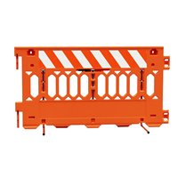 Durable Plastic Barricade for Concerts PATHCADE, 2008-O-EGLR-T, Orange. One Section of Engineer Grade Striped sheeting on both sides of the barricade, LEFT/RIGHT Top Only Both Sides