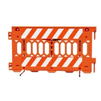 Temporary Plastic Barrier PATHCADE, 2008-O-EGR, Orange. Two Sections of Engineer Grade Striped on one side of the barricade, RIGHT Top & Bottom One Side