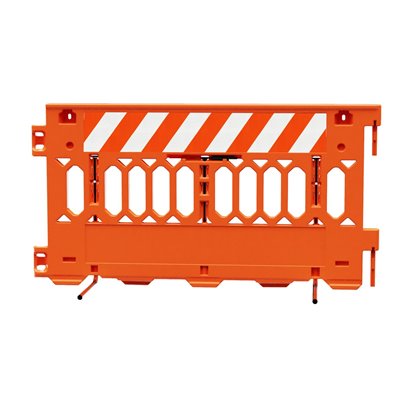 Interlocking Plastic Barricade PATHCADE, 2008-O-EGR-T, Orange. One Section of Engineer Grade Striped on one side of the barricade, RIGHT Top Only One Side