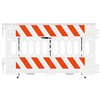 "Plastic Barricade with Reflective Strips PATHCADE, 2008-W-EGL, White. Two Sections of Engineer Grade Striped sheeting on one side of the barricade, LEFT  Top & Bottom  One Side"