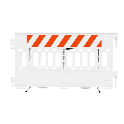 Versatile Plastic Barrier PATHCADE, 2008-W-EGR-T, White. One Section of Engineer Grade Striped on one side of the barricade, RIGHT Top Only One Side