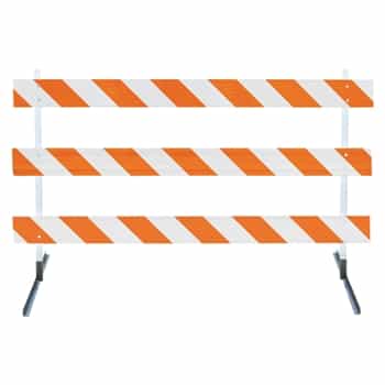 6' Type III-Power Post 63" Uprights and Angle Iron Feet with High Intensity Prismatic
Grade Striped Sheeting - One Side