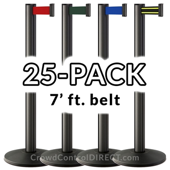 Beltrac 3000 Retractable 7' ft. Belt Stanchion, 14" Sloped Base, 25-Pack