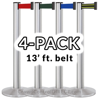 Beltrac 3000 Retractable 13' ft. Belt Stanchion, 14" Sloped Base, 4-Pack