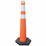 42" Orange Cone with two Silver Collars, 6" top tier, 4" next tier